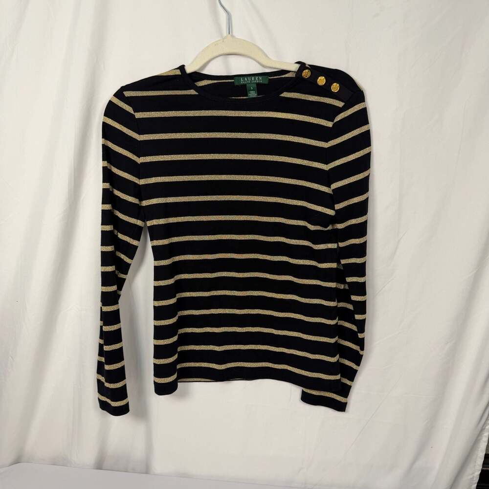 Lauren Ralph Lauren Metallic Striped Button-Shoulder Top Size S